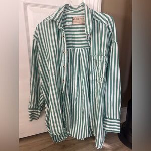 Free People Teal and White Striped Shirt